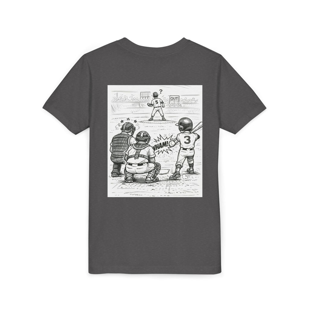 WHAM! Game Day Heroes™ – Youth Baseball Cartoon Tee (Front & Back)