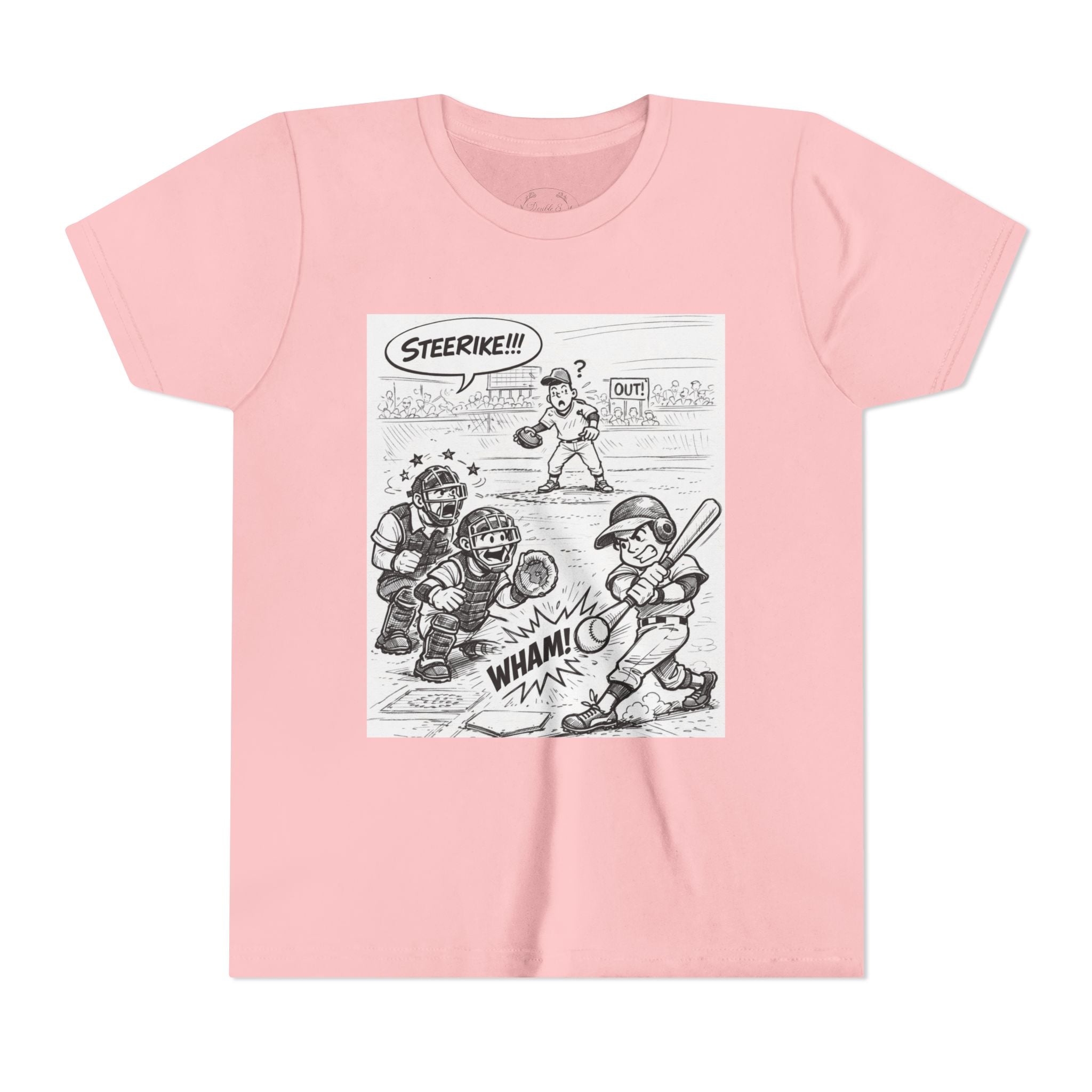 WHAM! Game Day Heroes™ – Youth Baseball Cartoon Tee (Front & Back)