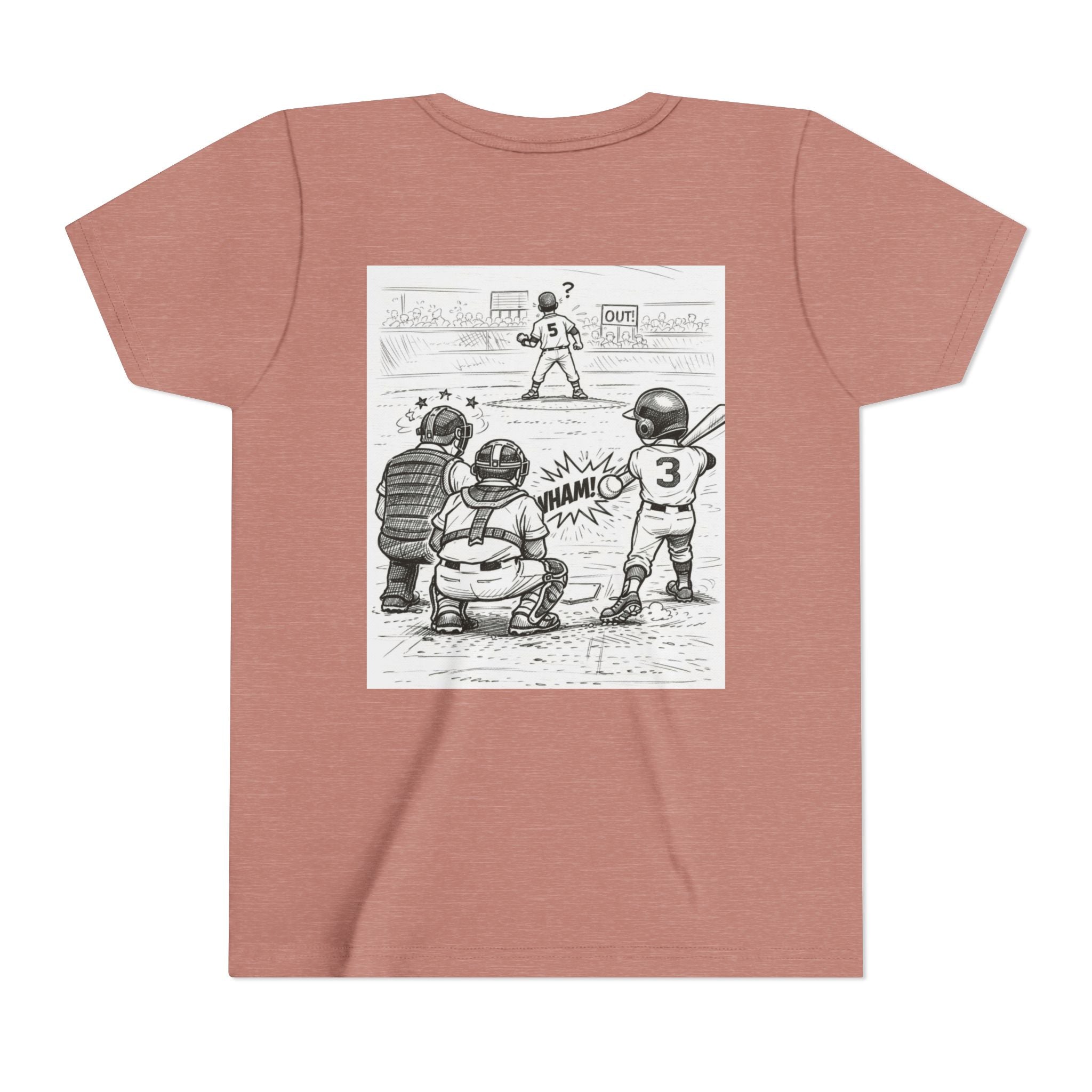 WHAM! Game Day Heroes™ – Youth Baseball Cartoon Tee (Front & Back)