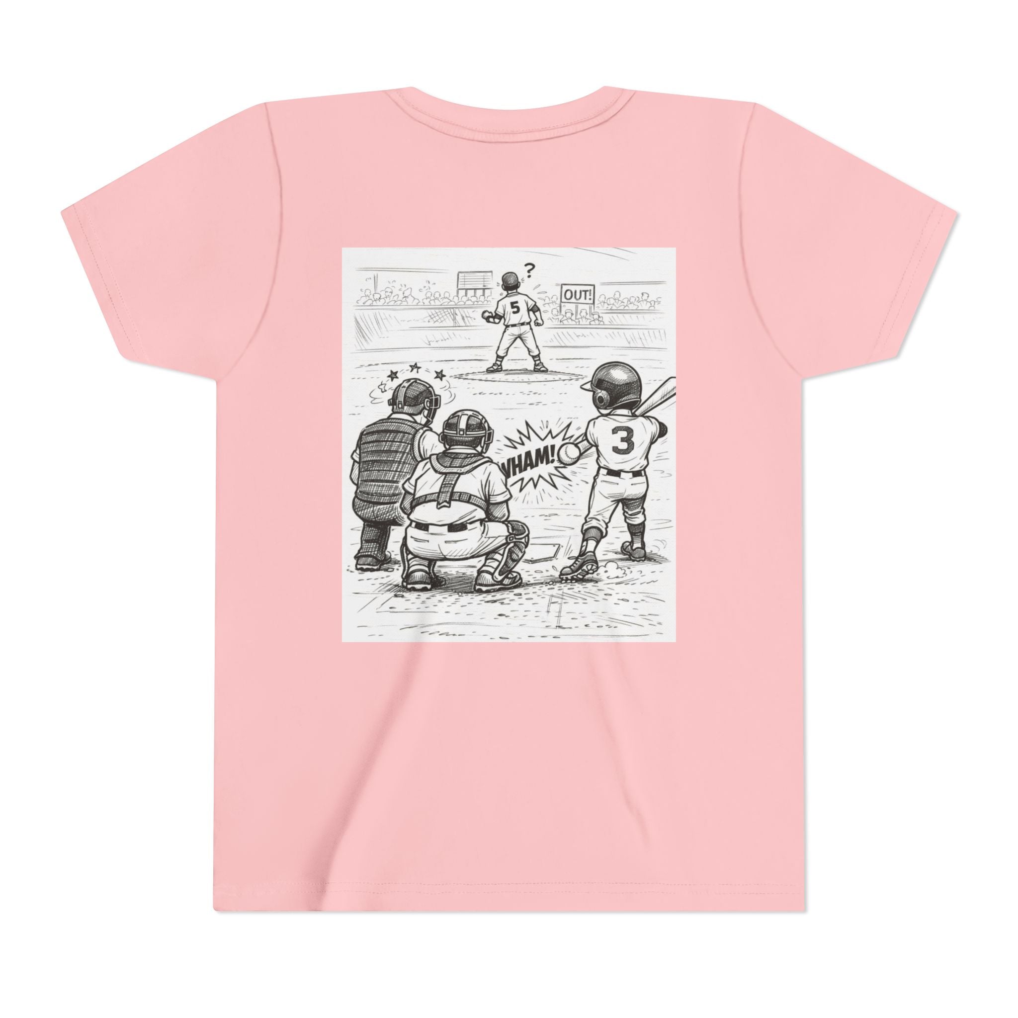 WHAM! Game Day Heroes™ – Youth Baseball Cartoon Tee (Front & Back)