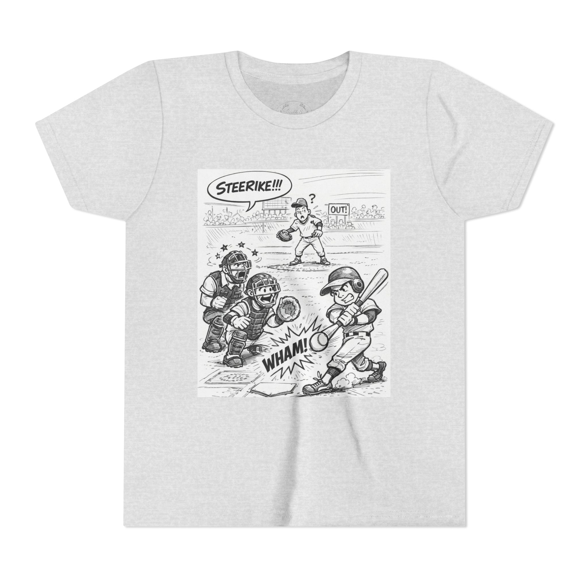 WHAM! Game Day Heroes™ – Youth Baseball Cartoon Tee (Front & Back)