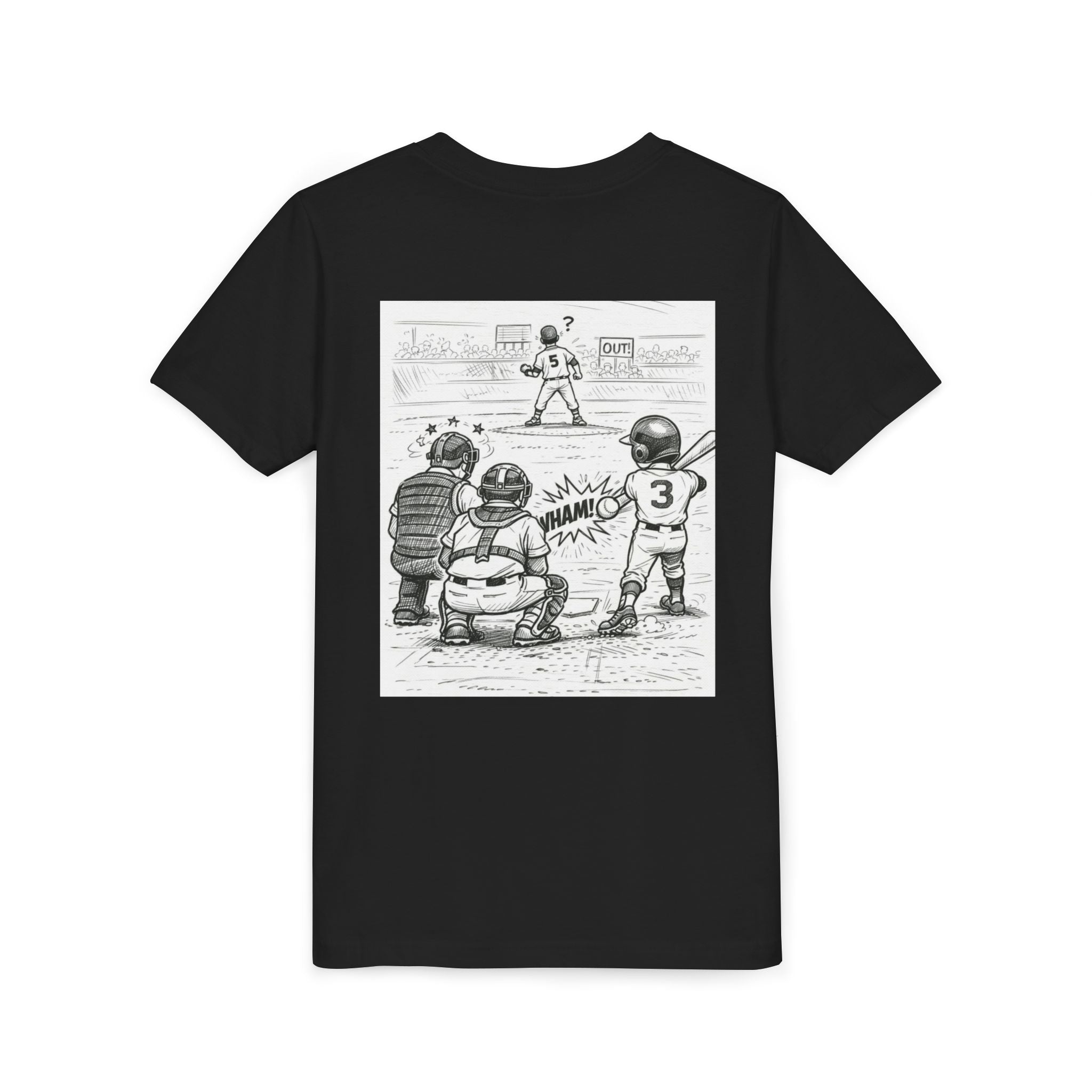 WHAM! Game Day Heroes™ – Youth Baseball Cartoon Tee (Front & Back)