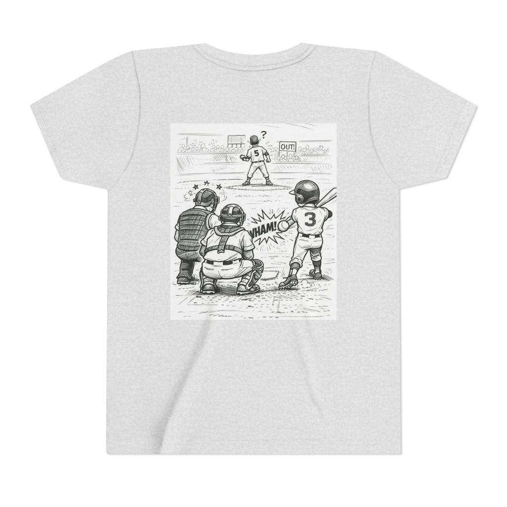 WHAM! Game Day Heroes™ – Youth Baseball Cartoon Tee (Front & Back)