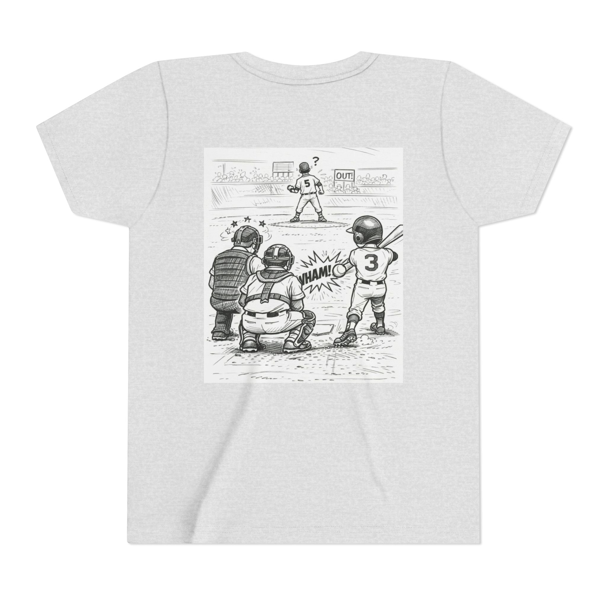 WHAM! Game Day Heroes™ – Youth Baseball Cartoon Tee (Front & Back)