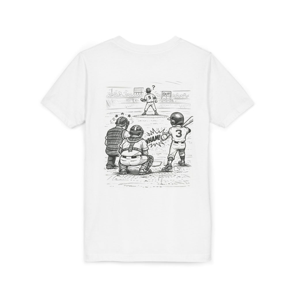 WHAM! Game Day Heroes™ – Youth Baseball Cartoon Tee (Front & Back)