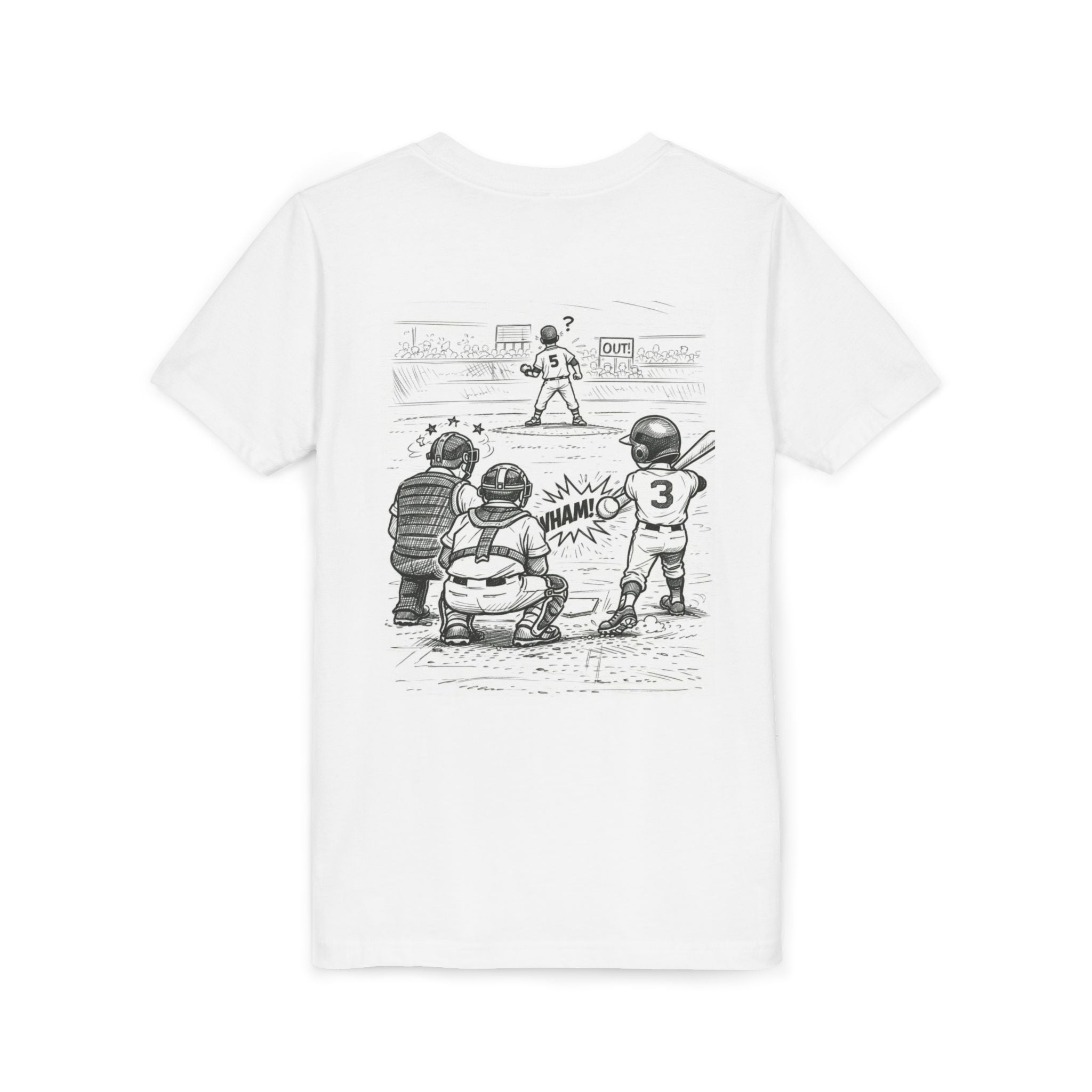 WHAM! Game Day Heroes™ – Youth Baseball Cartoon Tee (Front & Back)