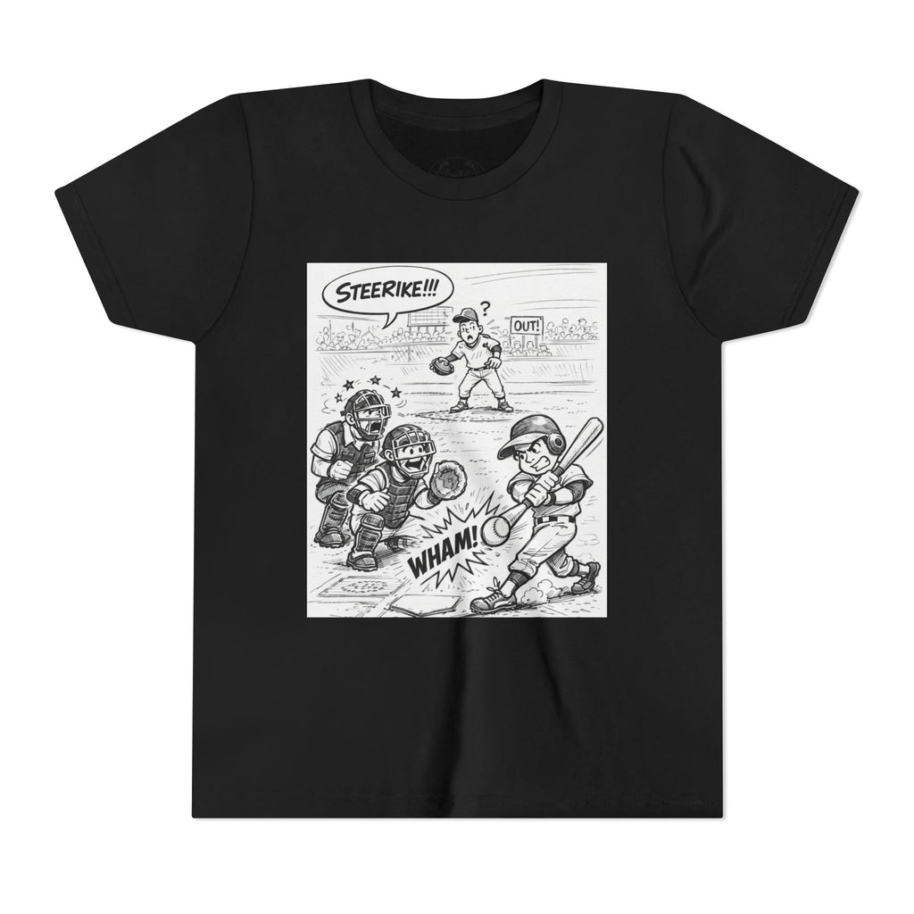 WHAM! Game Day Heroes™ – Youth Baseball Cartoon Tee (Front & Back)