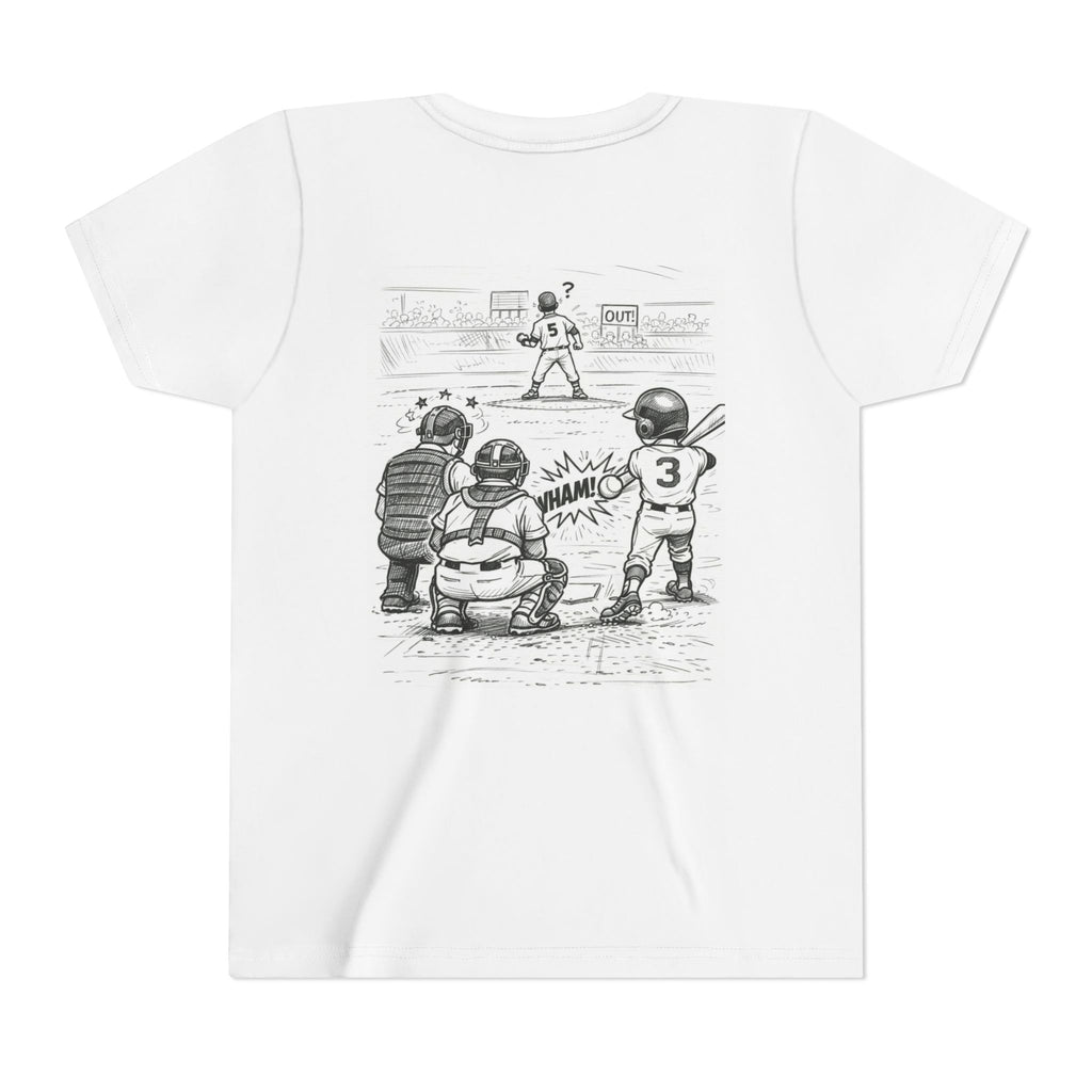 WHAM! Game Day Heroes™ – Youth Baseball Cartoon Tee (Front & Back)