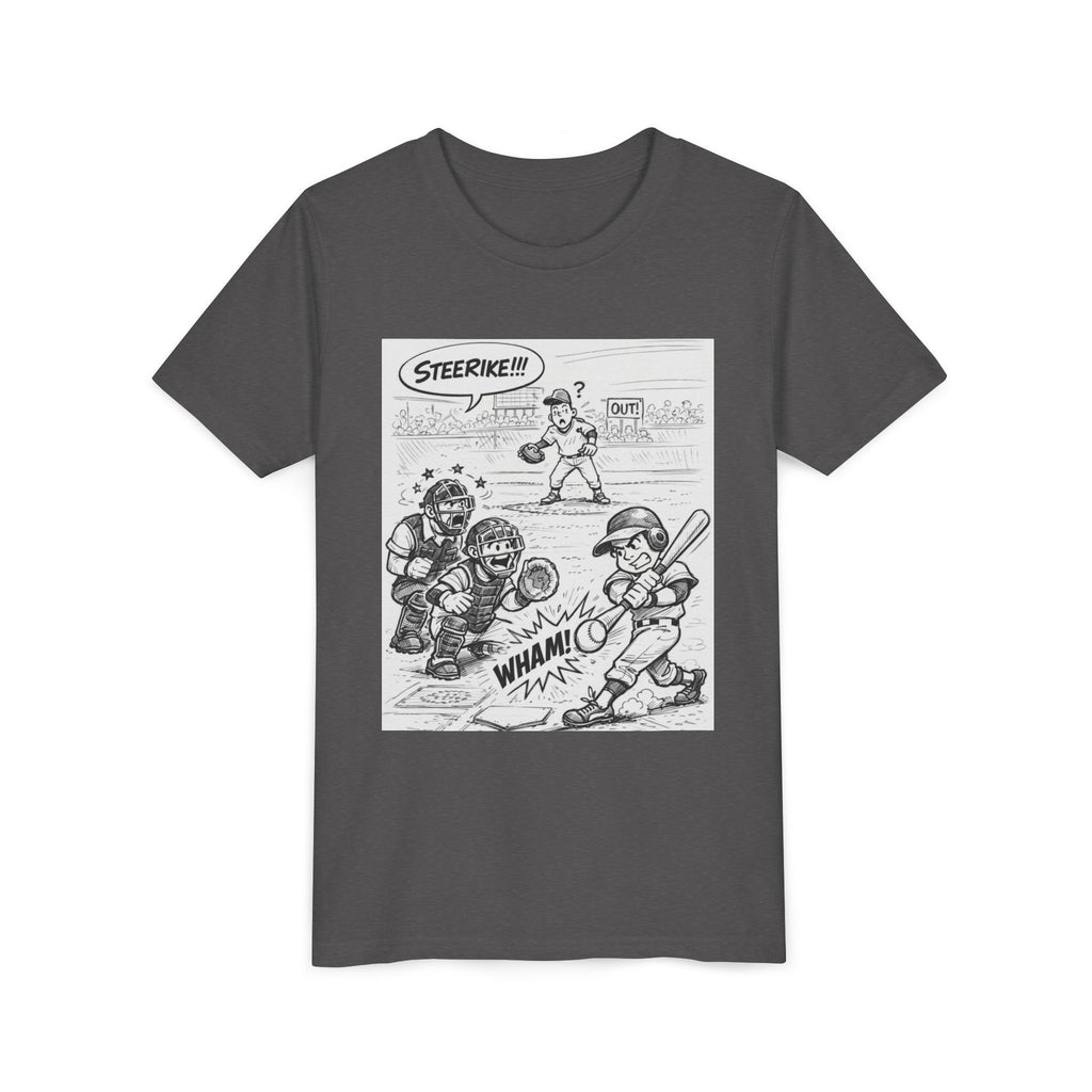 WHAM! Game Day Heroes™ – Youth Baseball Cartoon Tee (Front & Back)