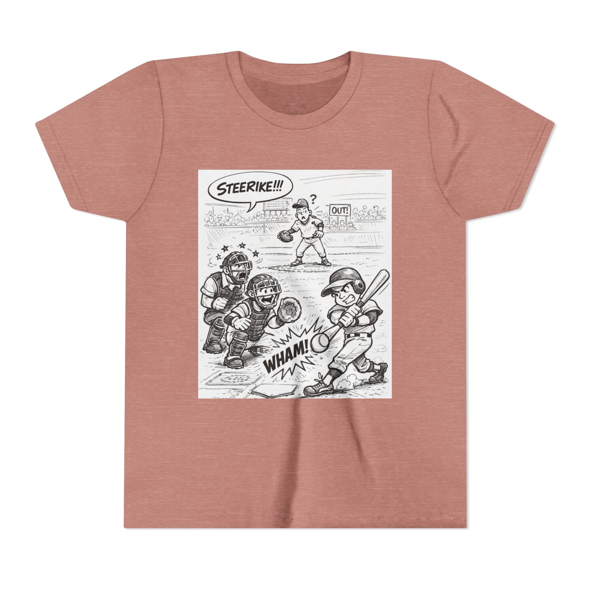 WHAM! Game Day Heroes™ – Youth Baseball Cartoon Tee (Front & Back)