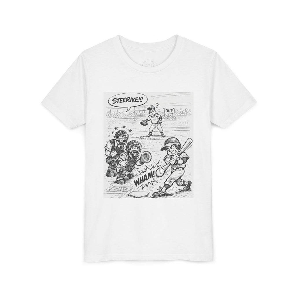 WHAM! Game Day Heroes™ – Youth Baseball Cartoon Tee (Front & Back)