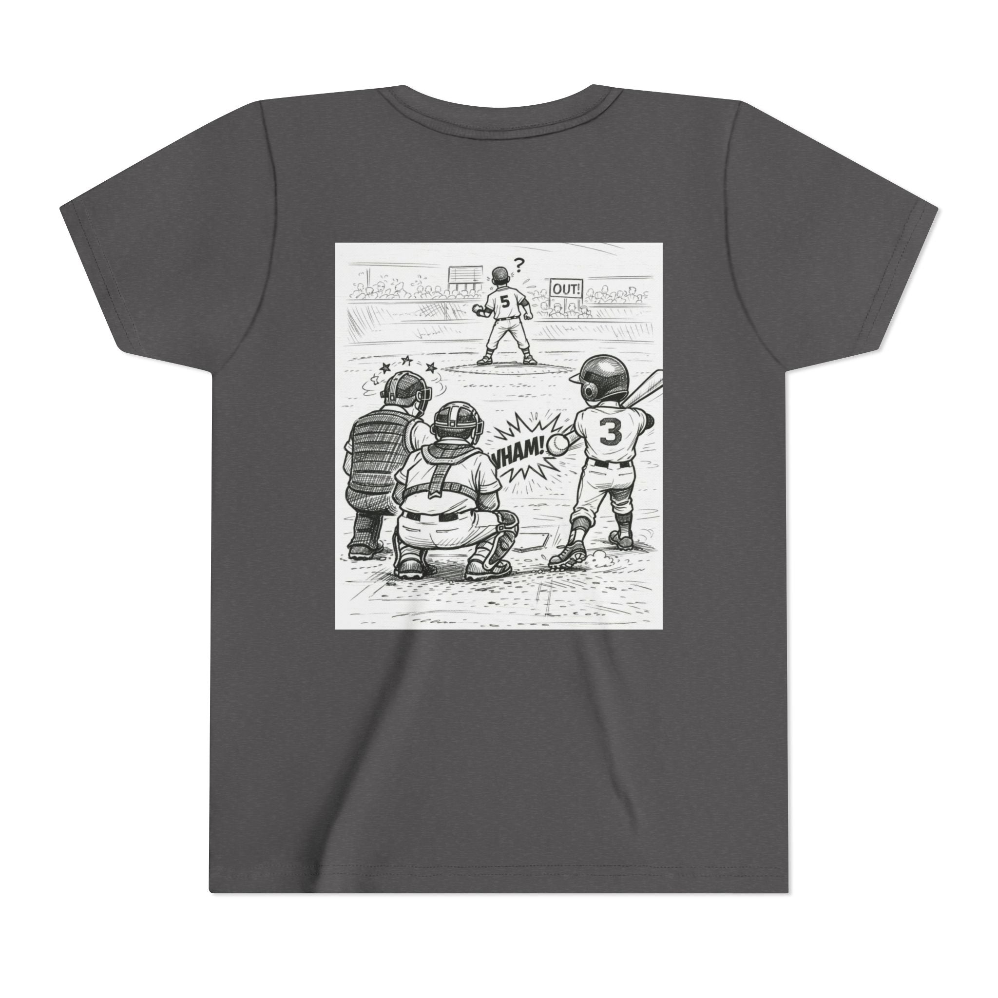 WHAM! Game Day Heroes™ – Youth Baseball Cartoon Tee (Front & Back)