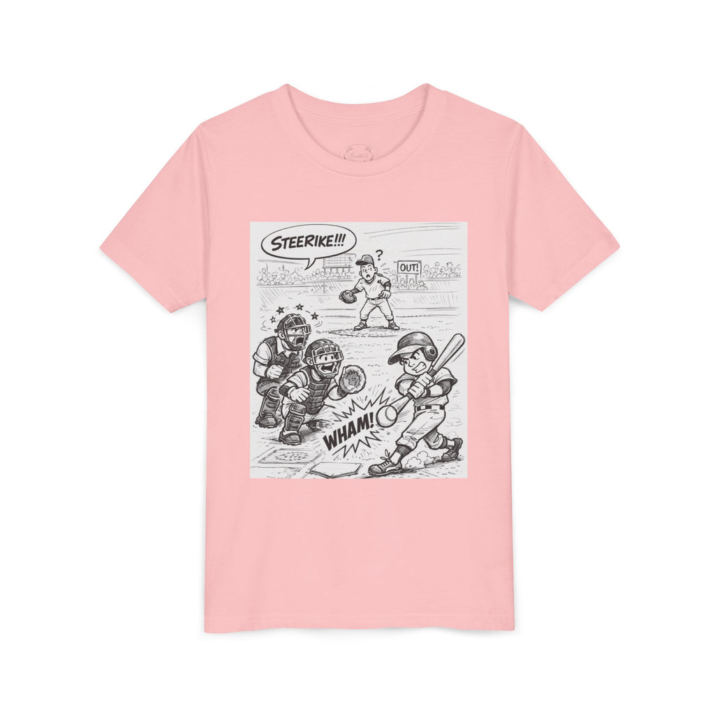 WHAM! Game Day Heroes™ – Youth Baseball Cartoon Tee (Front & Back)