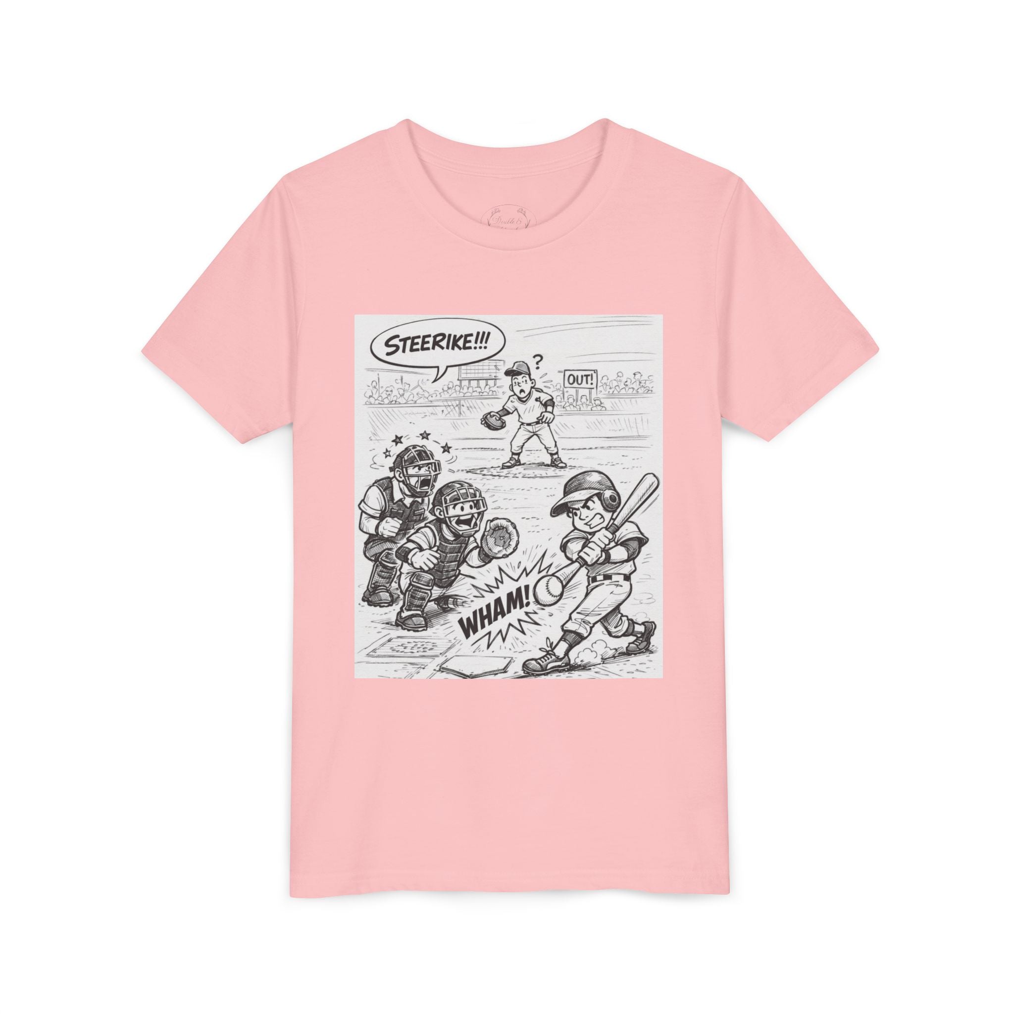 WHAM! Game Day Heroes™ – Youth Baseball Cartoon Tee (Front & Back)