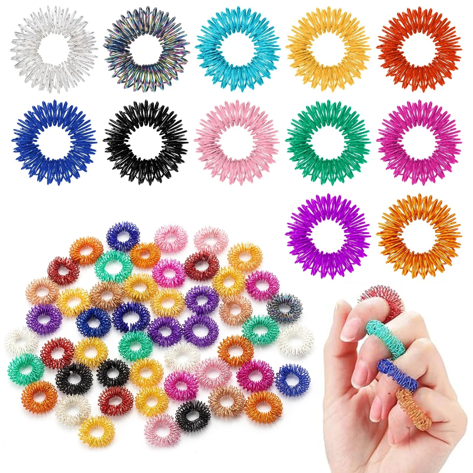12Pcs Acupressure Rings Set - Spiked Anxiety Relief Rings for ADHD｜Stress Relief Sensory Toys for Office & Classroom