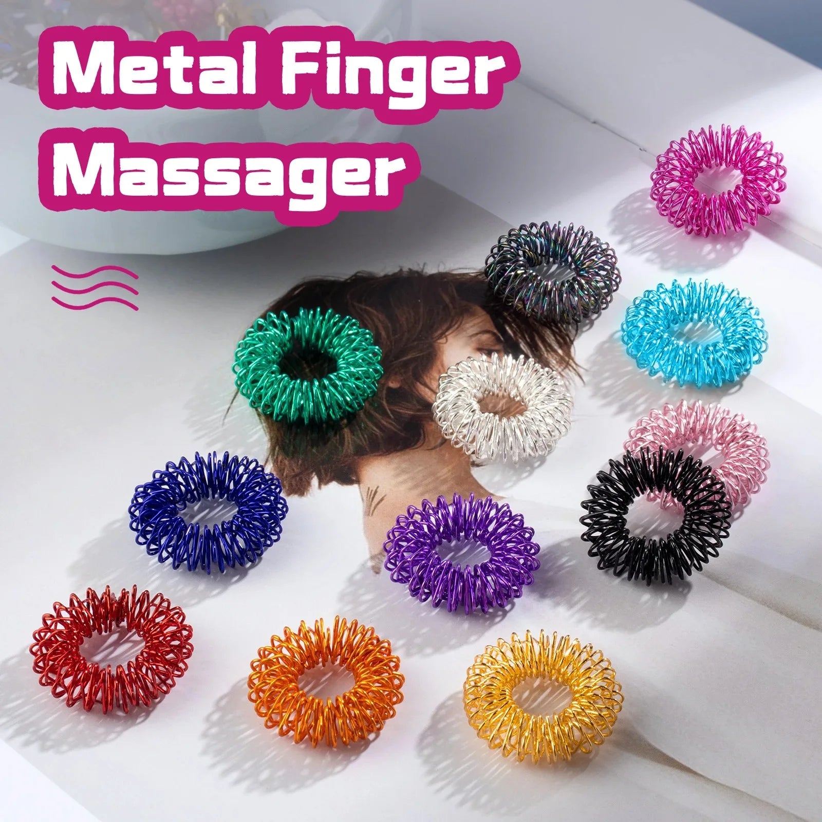 12Pcs Acupressure Rings Set - Spiked Anxiety Relief Rings for ADHD｜Stress Relief Sensory Toys for Office & Classroom