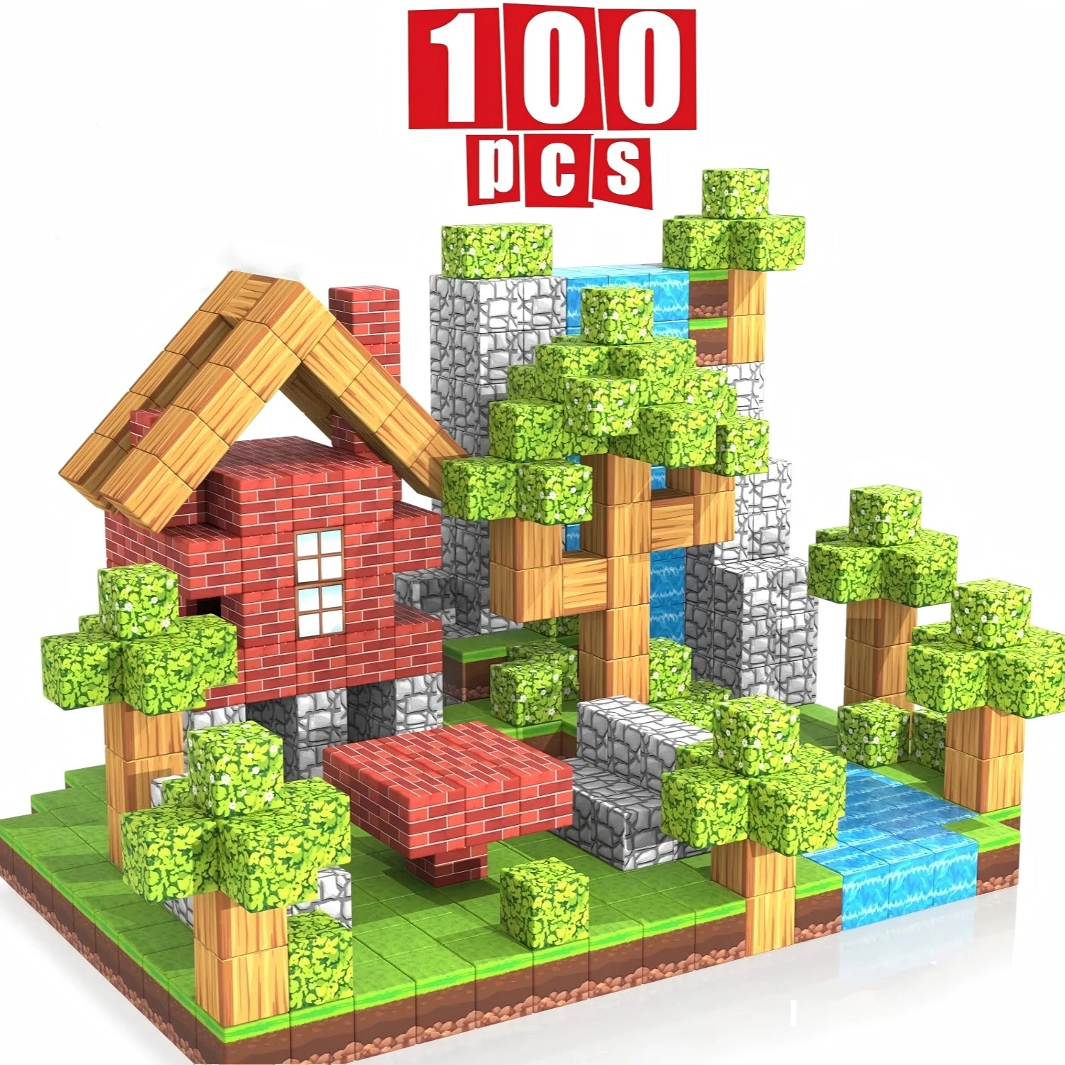 100pcs Magnetic Blocks Mine World Magnetic construction set For Girl Children toys Age 3+ DIY Stem Montessori Sensory Toy