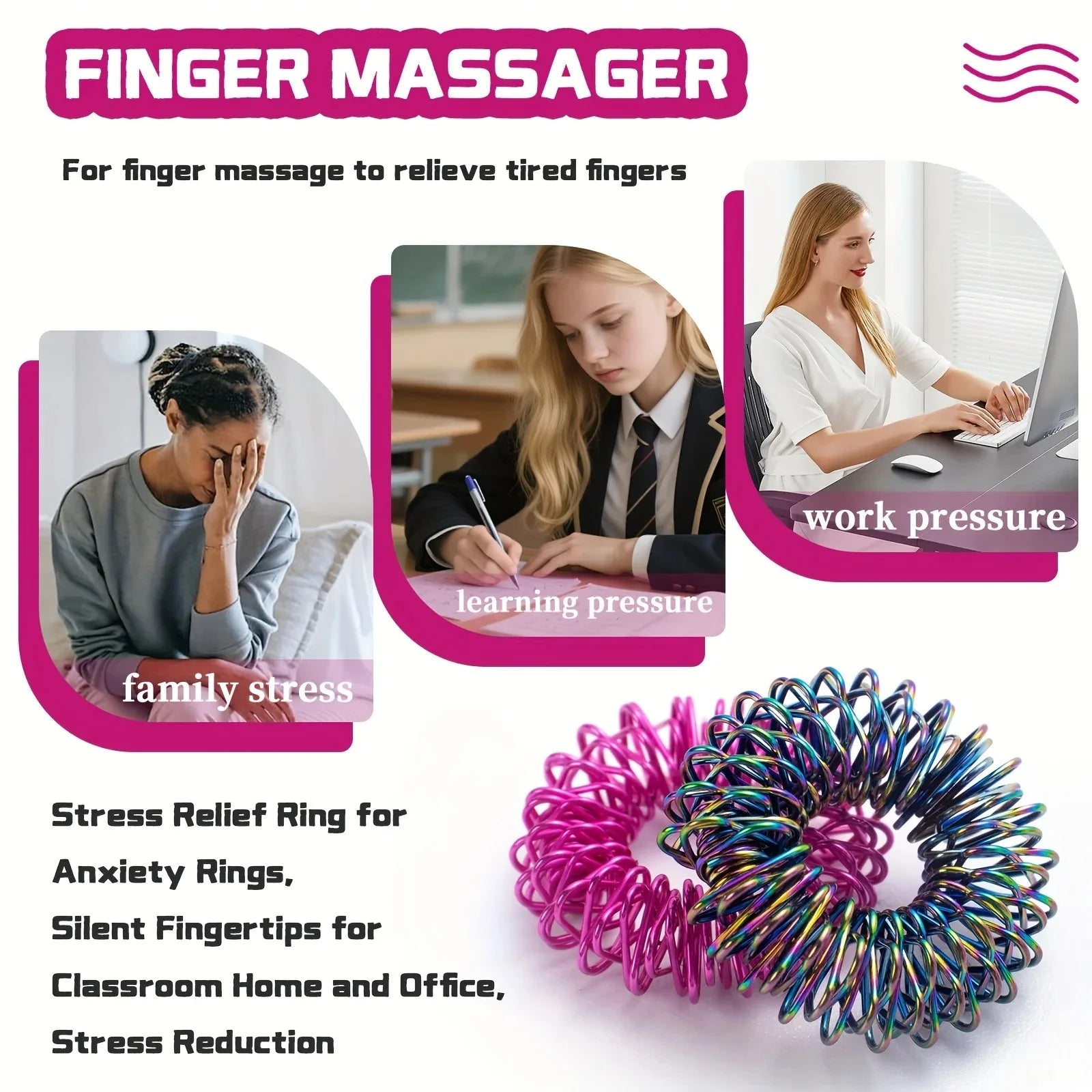 12Pcs Acupressure Rings Set - Spiked Anxiety Relief Rings for ADHD｜Stress Relief Sensory Toys for Office & Classroom