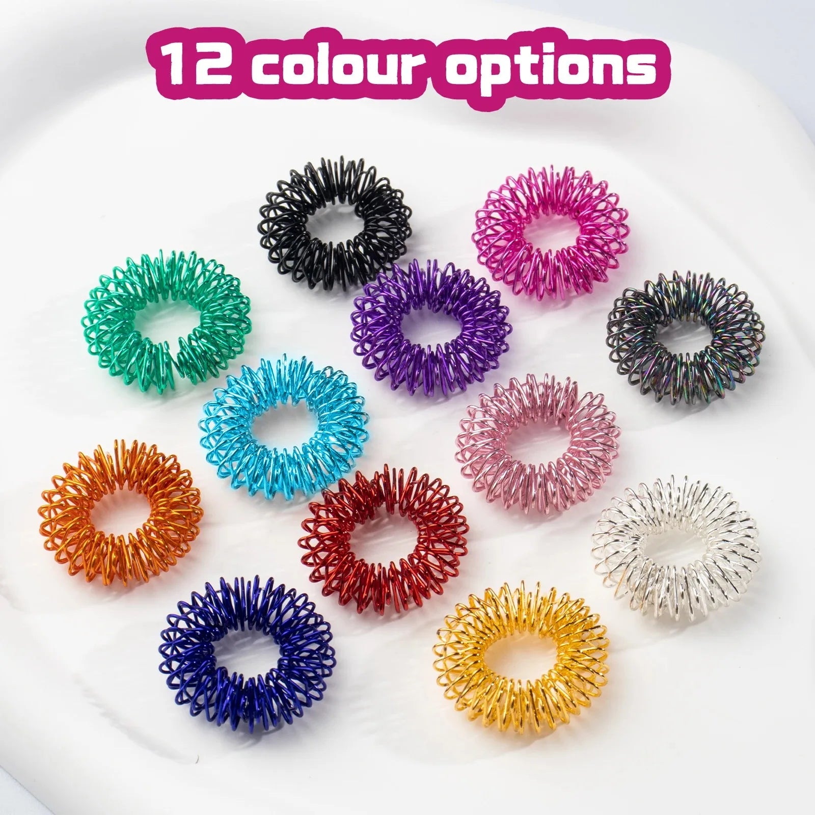 12Pcs Acupressure Rings Set - Spiked Anxiety Relief Rings for ADHD｜Stress Relief Sensory Toys for Office & Classroom